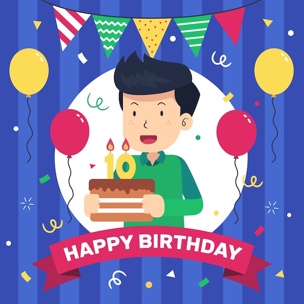 Tarjeta de aniversario de 10 años de diseño plano dibujado a mano