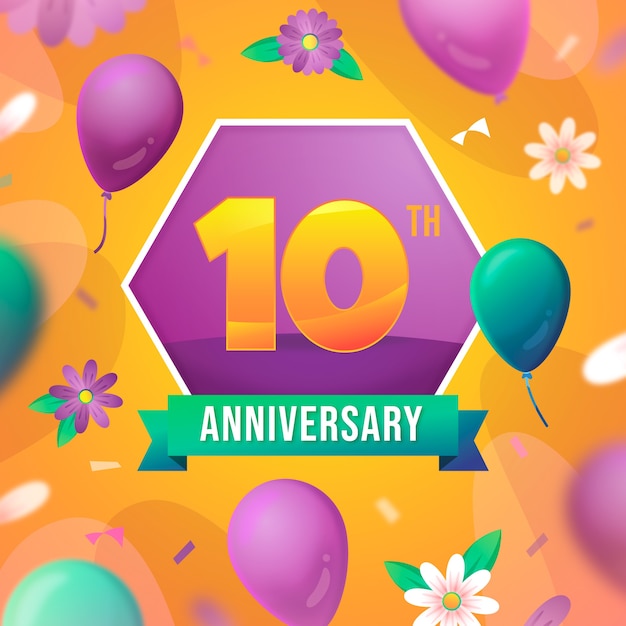 Vector gratuito tarjeta de aniversario de 10 años realista