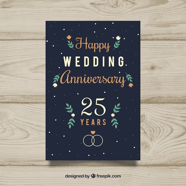 Tarjeta de aniversario de boda en estilo plano