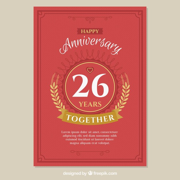 Tarjeta de aniversario de boda en estilo plano