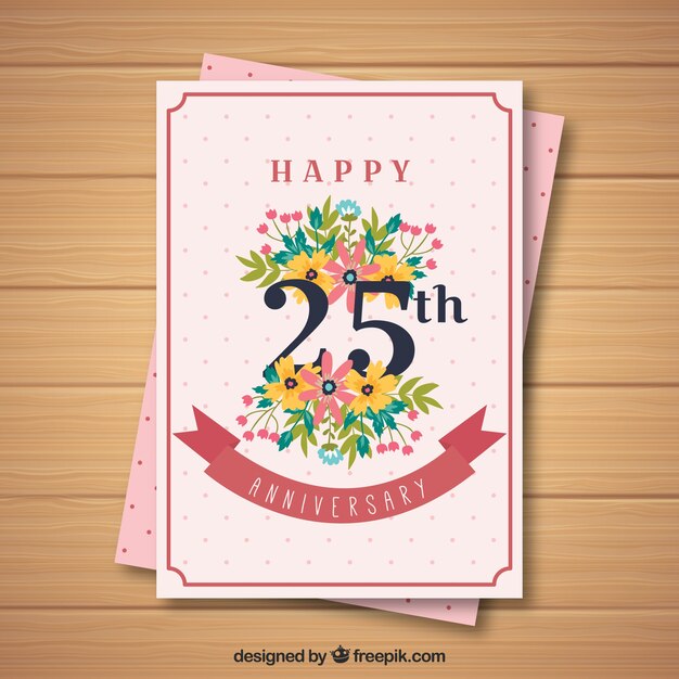 Tarjeta de aniversario de boda con flores