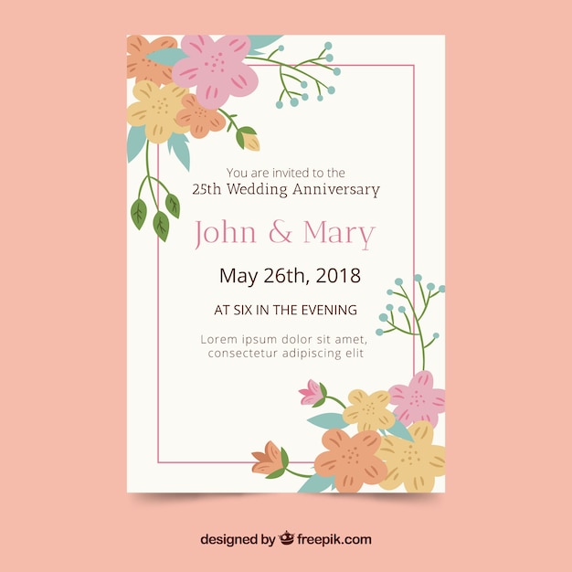 Tarjeta de aniversario de boda con flores