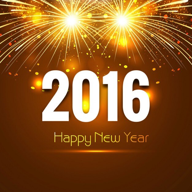 Tarjeta del Año Nuevo 2016 con fuegos artificiales