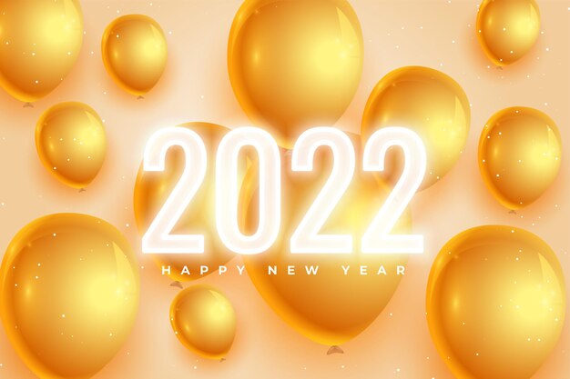 Tarjeta de año nuevo 2022 realista con globos dorados