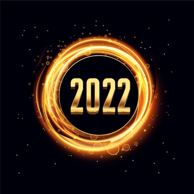 Tarjeta de año nuevo dorado 2022 con efecto de marco de luz.