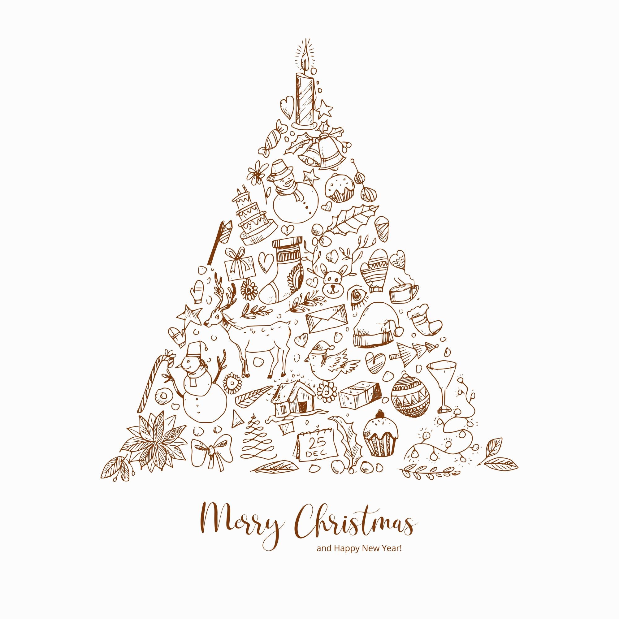 Tarjeta de árbol de dibujo decorativo de feliz navidad sobre fondo blanco | Vector Gratis Tarjeta de árbol de dibujo decorativo de feliz navidad sobre fondo blanco | Vector Gratis