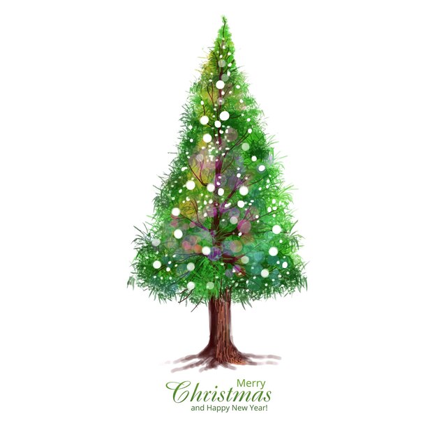 Tarjeta de árbol de línea de navidad hermosa artística sobre fondo blanco