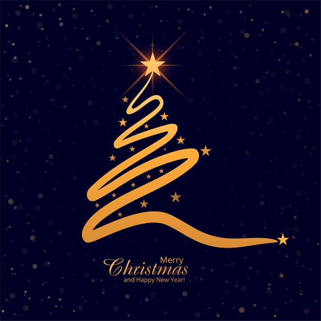 Tarjeta de árbol de navidad dorada de línea mínima