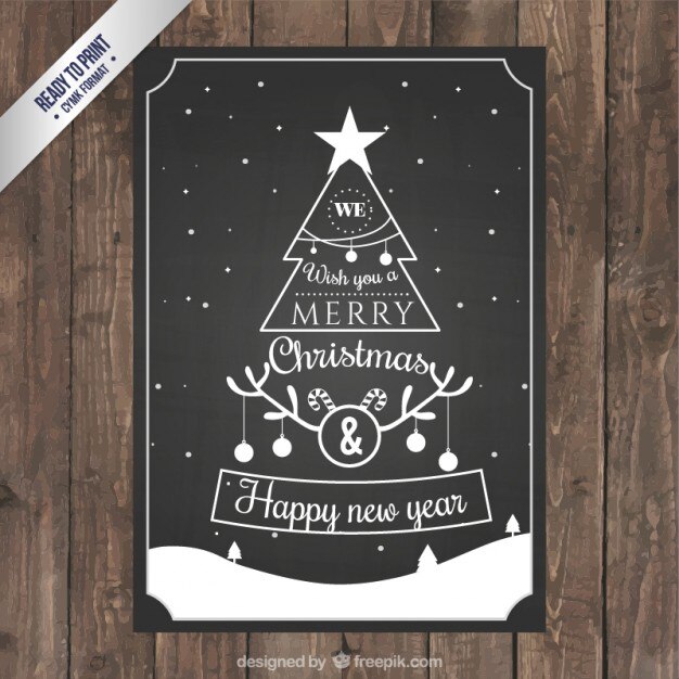 Tarjeta de árbol de navidad en estilo retro