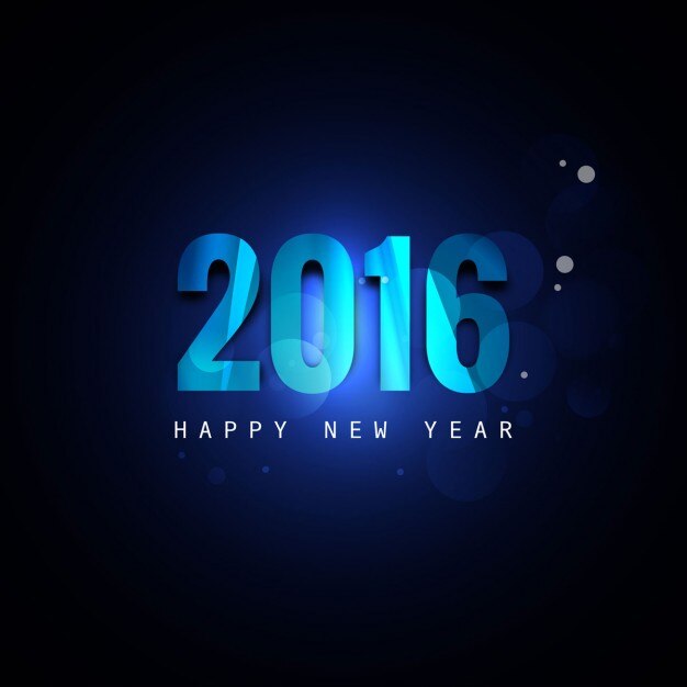 Tarjeta azul de año nuevo 2016 con estilo