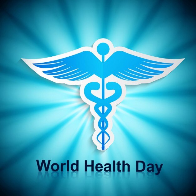 Tarjeta azul del día mundial de la salud con símbolo