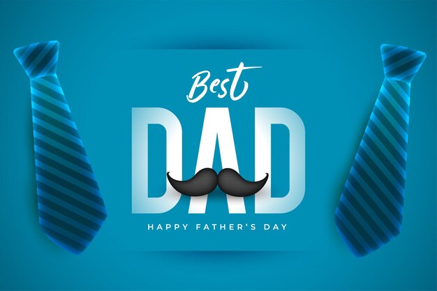 Tarjeta azul realista feliz día del padre con corbata y bigote