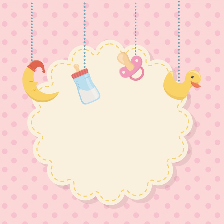 Vector gratuito tarjeta de baby shower con accesorios colgantes.