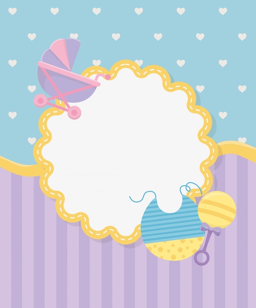 Vector gratuito tarjeta de baby shower con carrito.