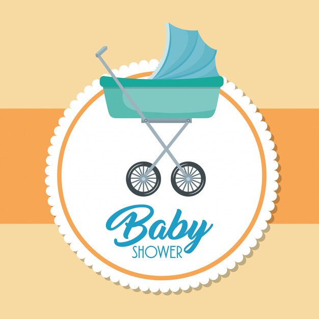 tarjeta de baby shower con carrito