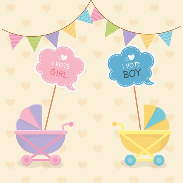 Tarjeta de baby shower con carritos.