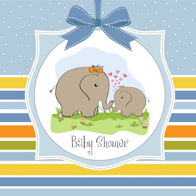 Vector gratuito tarjeta de baby shower con elefante bebé y su madre