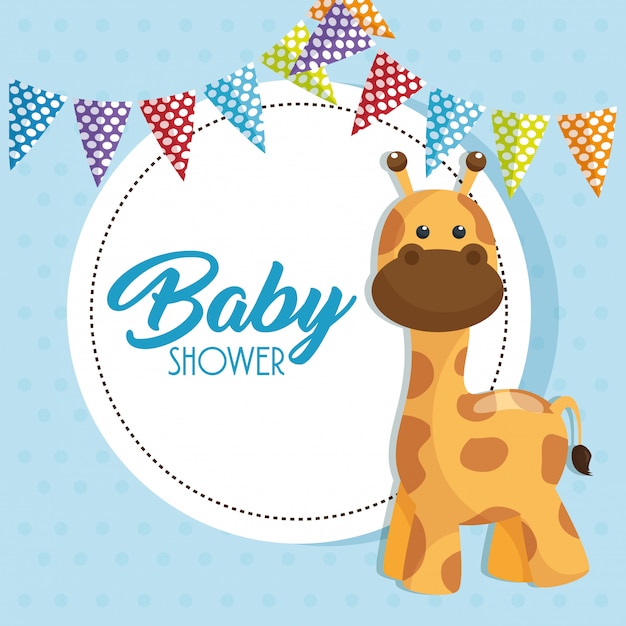 Vector gratuito tarjeta de baby shower con linda jirafa