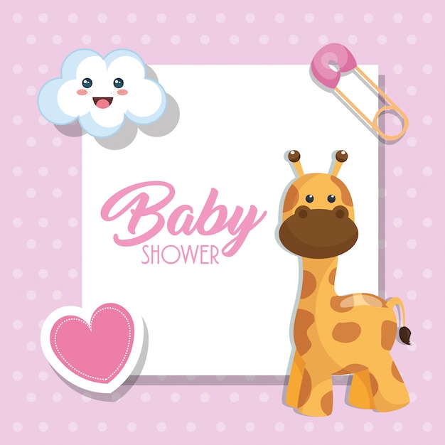 Vector gratuito tarjeta de baby shower con linda jirafa