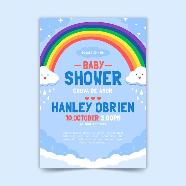 Tarjeta baby shower orgánica chuva de amor plana