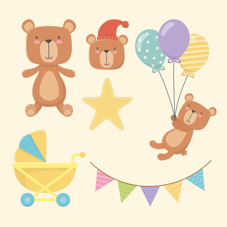 Vector gratuito tarjeta de baby shower con personajes de osos pequeños.