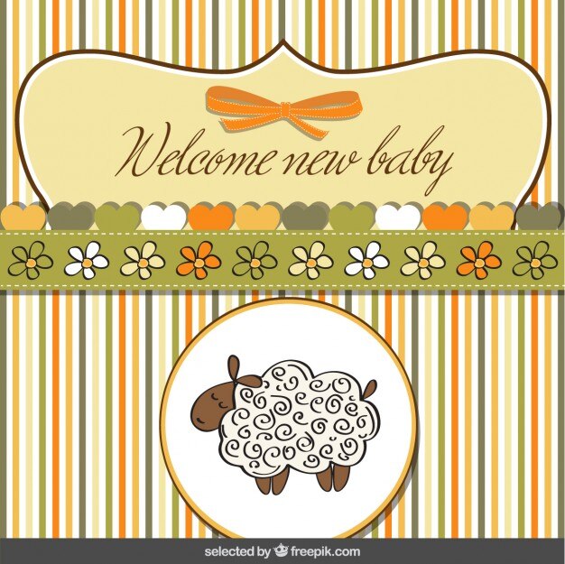 Tarjeta de bienvenida del bebé con oveja linda