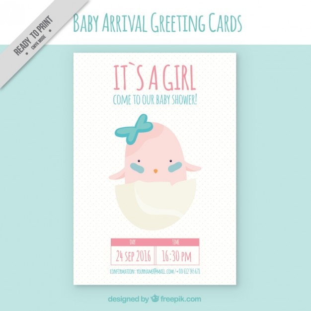 Vector gratuito tarjeta de bienvenida de bebé de pollito rosa dorable