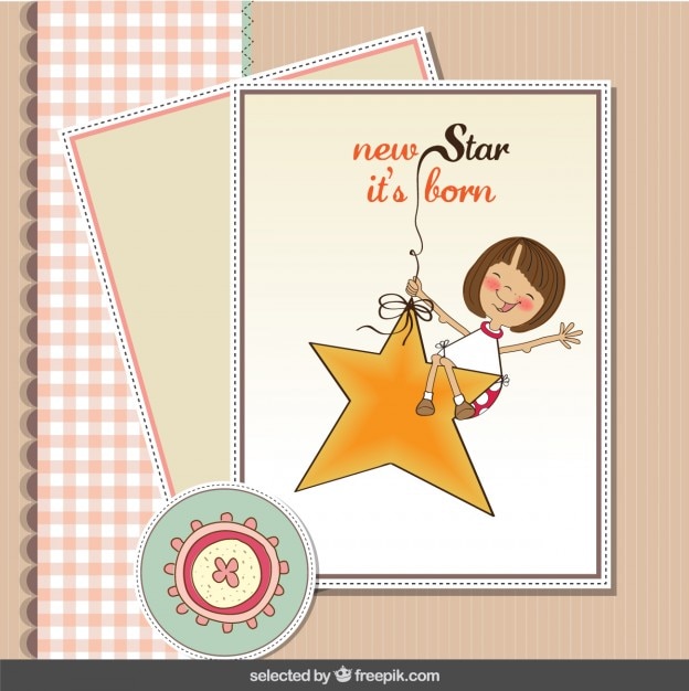 Vector gratuito tarjeta de bienvenida del bebé en tonos pasteles con una estrella y una niña