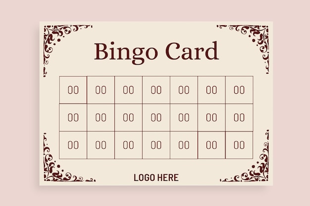 Vector gratuito tarjeta de bingo ornamental vintage