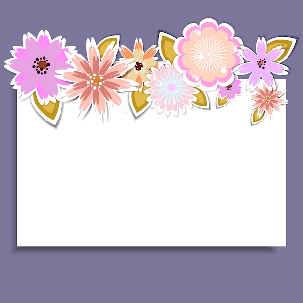 Tarjeta blanca y morada con flores