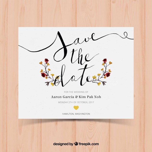 Tarjeta de boda en acuarela con estilo moderno