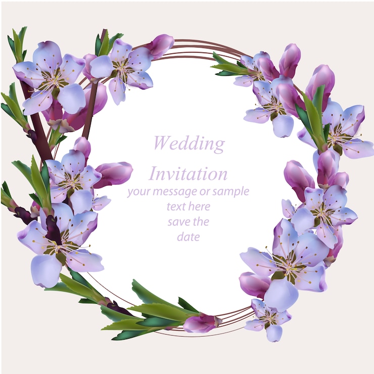 Vector gratuito tarjeta de boda con corona floral morada