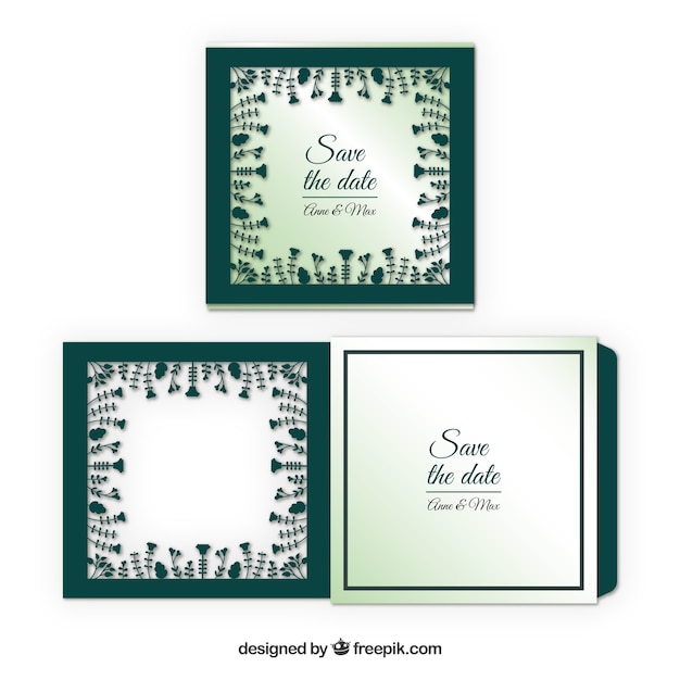 Tarjeta de boda con corte láser floral