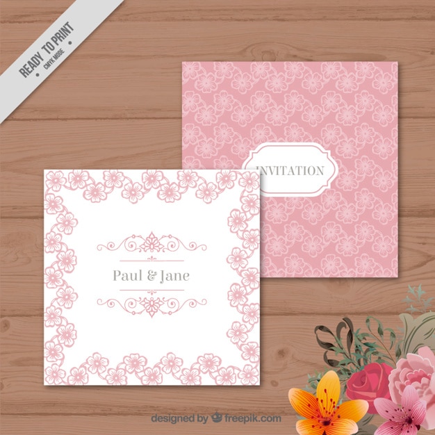 Tarjeta de boda cuadrada floral rosa