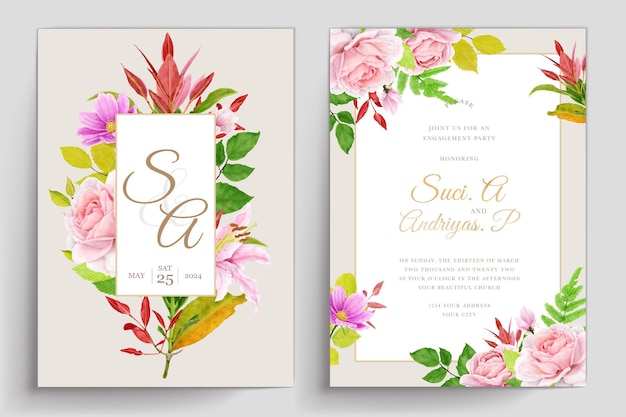 Vector gratuito tarjeta de boda con diseño de decoración floral