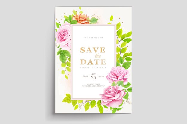 tarjeta de boda con diseño floral y hojas