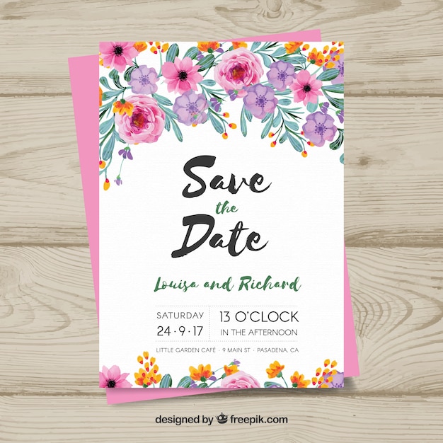 Tarjeta de boda con diseño floral