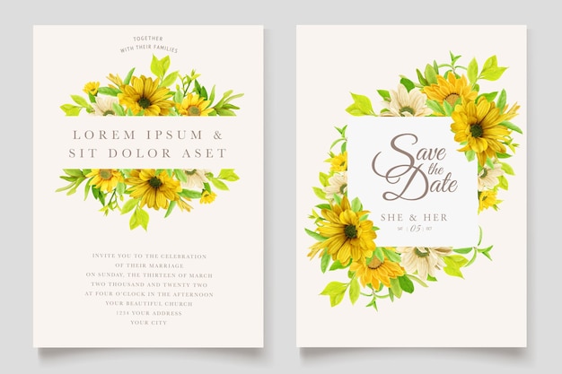 tarjeta de boda e invitación con ilustración de girasol