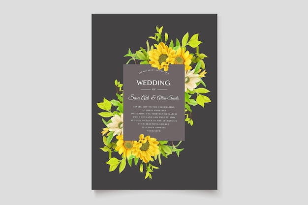 Vector gratuito tarjeta de boda e invitación con ilustración de girasol