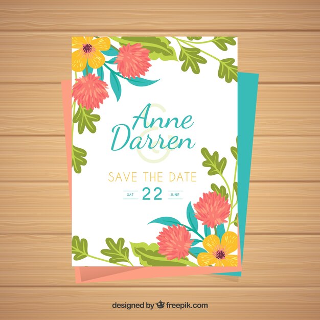 Tarjeta de boda con estilo floral colorido