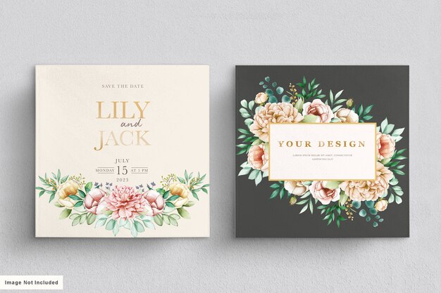 tarjeta de boda floral dibujada duramente acuarela