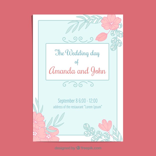 Tarjeta de boda floral en estilo hecho a mano
