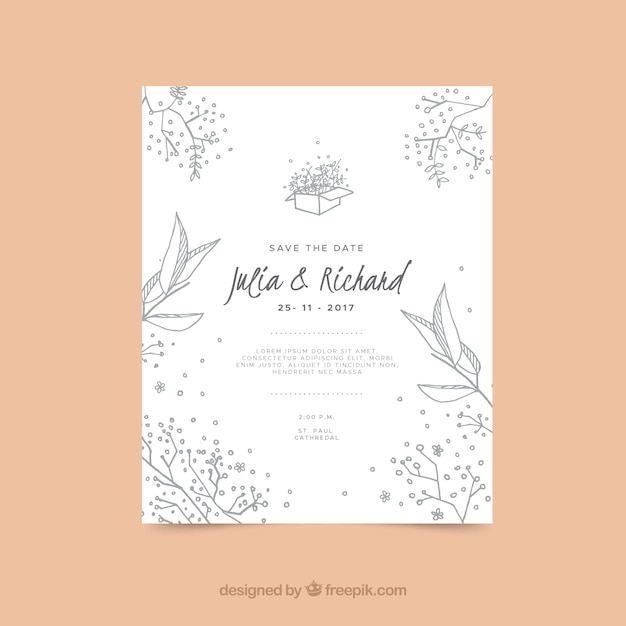 Vector gratuito tarjeta de boda floral