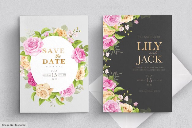 tarjeta de boda con flores rosas
