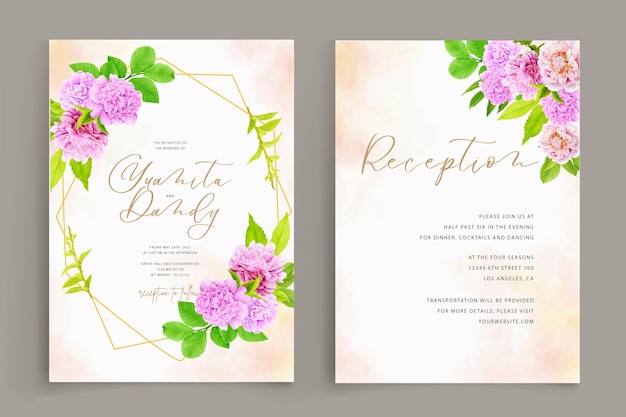 Vector gratuito tarjeta de boda con hermosa acuarela rosa y verde floral