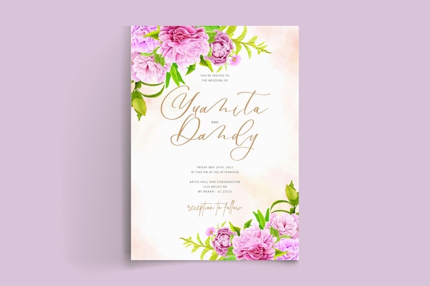 Vector gratuito tarjeta de boda con hermosa acuarela rosa y verde floral