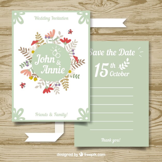 Tarjeta de boda moderna con estilo floral