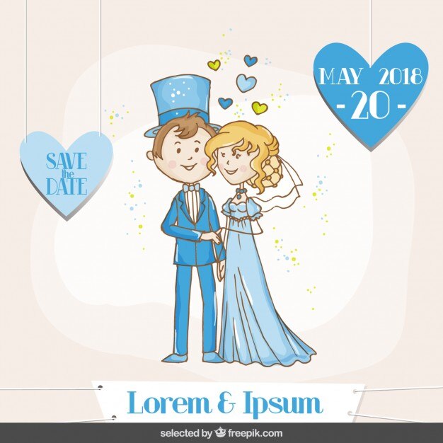 Tarjeta de boda con pareja dibujada a mano