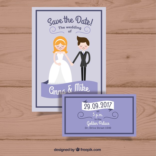 Tarjeta de boda con personajes