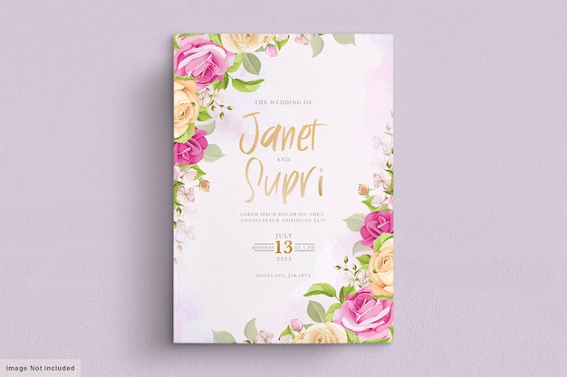 tarjeta de boda con rosas de color rosa suave